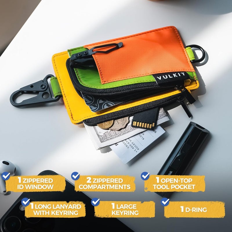 VULKIT Water-Resistant Keychain Wallet with Lanyard for Men and Women, Outdoor Zipper Pouch Wallet with Clear ID Window, for Hiking, Fishing, Skateboard and any Outdoor Activities, Citrus Trail - Image 4